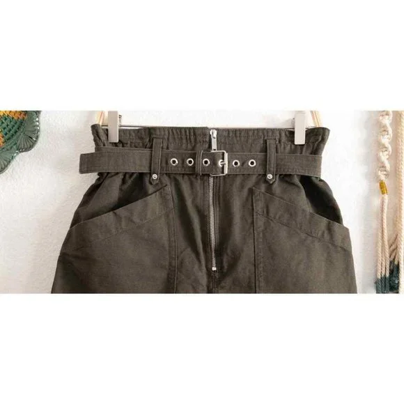 Banana Republic Cotten Linen Blen Khaki Green Paperbag Belted Shorts - Picture 2 of 5